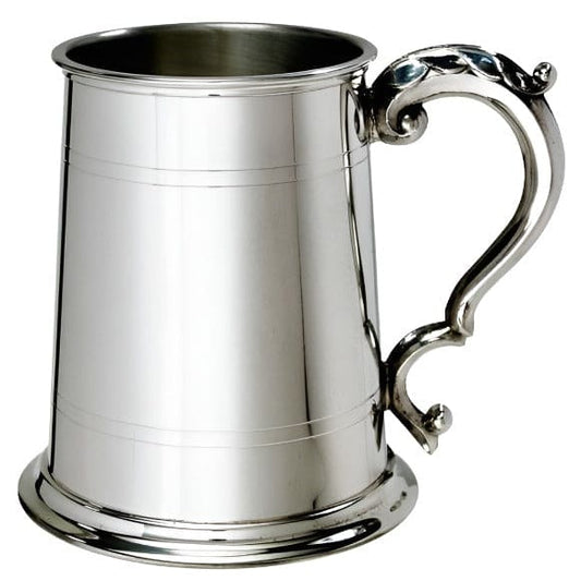 1 Pint Double Lines Fancy Handle Pewter Tankard